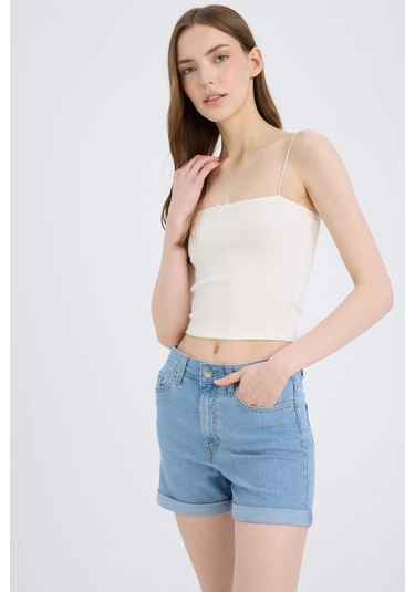 DeFacto Normal Bel Katlamalı Paça Jean Şort A1959AX25SMNM39 Mavi