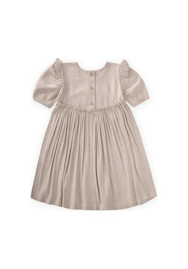 Cigit Robadan Fırfır Büzgülü Poplin Elbise 2-7 Yaş Naturel Krem