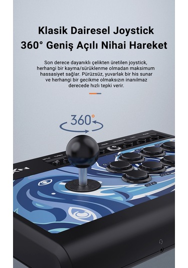 008 Arcade Dövüş Kolu Mavi Switch Mekanik Tuşlar, 50 Milyon Basım, Turbo Fonksiyonu, Klasik Çelik Joystick