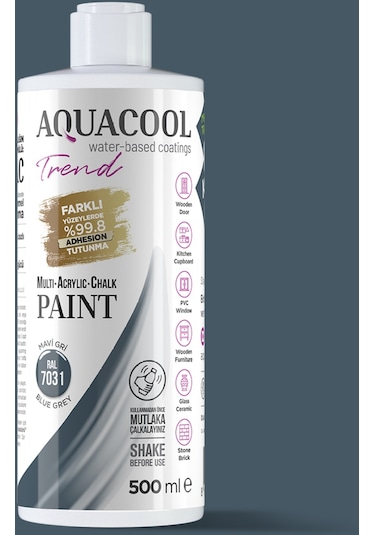 Aquacool Trend Su Bazlı Akrilik Dönüşüm Boyası Ral 7031 Mavi Gri 500 ML