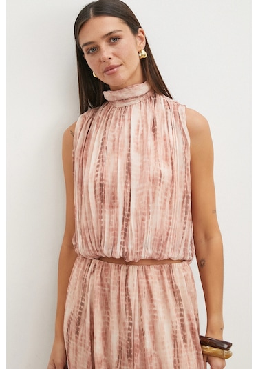 Uterpe Tie-dye Pliseli Crop Bluz Pembe