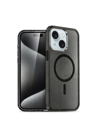 İphone 14 Uyumlu Renkli Magneticsafe Parlayan Simli A+ Kalite Silikon Kapak - Siyah