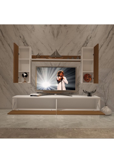 Decoraktiv Eko 5db Mdf Std Tv Ünitesi Tv Sehpası Beyaz - Ceviz