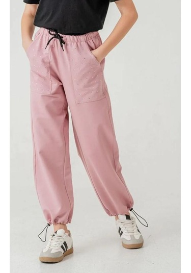 Cebi Taşlı Paça Brit Lastikli Stoperli Kız Çocuk Eşofman Altı 6168p Anrasit