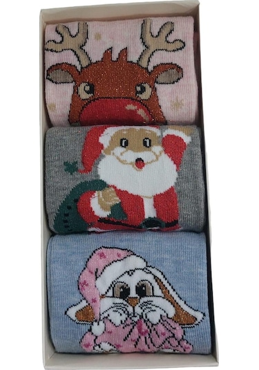 3'lü Set Pamuklu Yılbaşı Kadın Soket Çorap-çok Renkli Çok Renkli