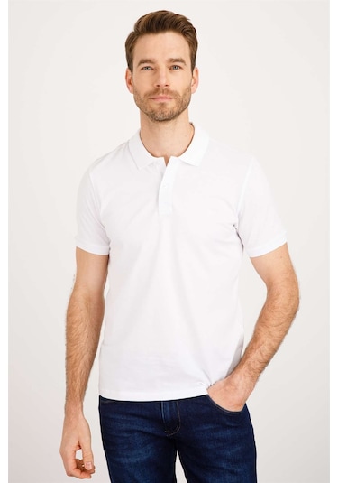 Igs Modernfit Dar Kalıp Erkek Polo Yaka Tişört Beyaz