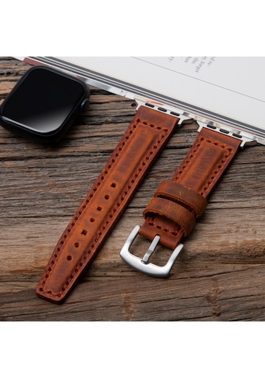 vagave Apple Uyumlu  Watch 42 44 45 49 MM Ultra Deri Kordon- Taba