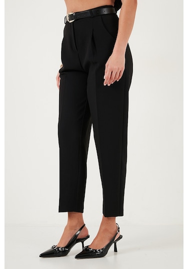 Lela Regular Fit Yüksek Bel Düz Paça Kemerli Bayan Pantolon 68350938 Siyah