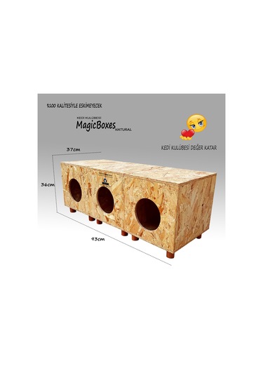 Kedi Kulübesi Profesyonel Magicboxes Natural Ahşap Kedi Evi 3'lü 37 x 36 x 93 CM