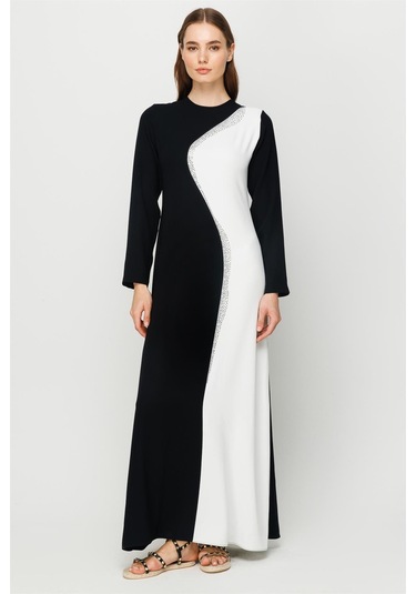 Taş İşi Detaylı Renk Geçişli Şık Narin Elbise Ekru-ekru Ekru