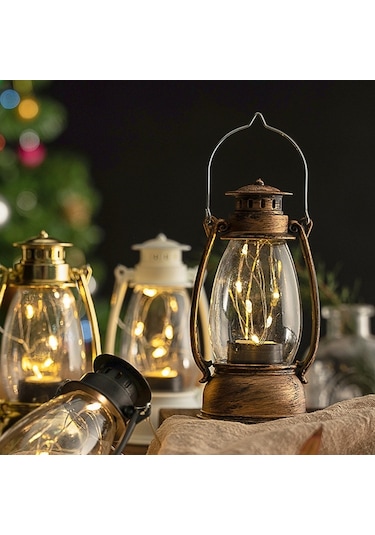 Retro Fener Noel Masa Dekorasyonu Yılbaşı Süs Siyah