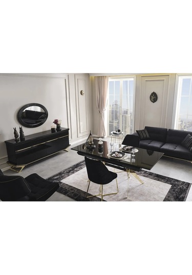 Maserati Yemek Odası Takımı Yemek Masası + 4 Adet Sandalye Siyah