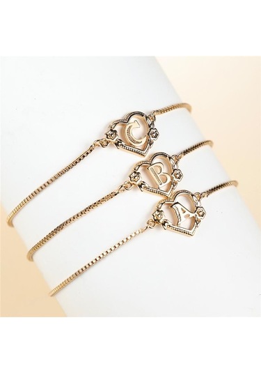 Klasik 26 İlk Harfler Bilezik Kadınlar İçin Moda Altın Renk Kalp Mektup Zincir Bilezik Takı Hediye G Altın