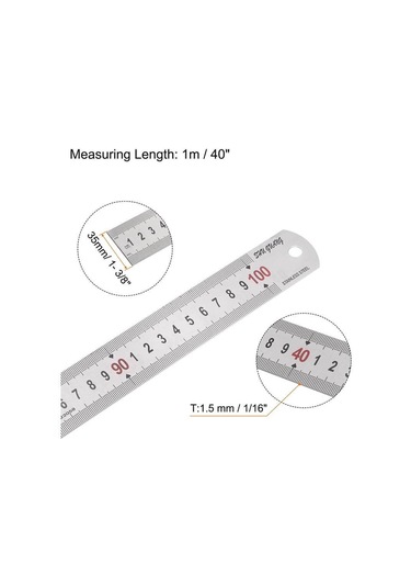 100cm 40 İnch - Çift Taraflı Paslanmaz Çelik Metal Cetvel - Kalınlık 1.2mm