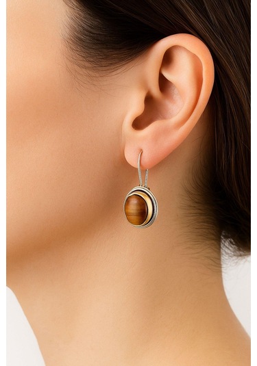 Sarma Serisi Kaplangözü Taşlı El İşi Kadın Otantik Gümüş Küpe Gümüş