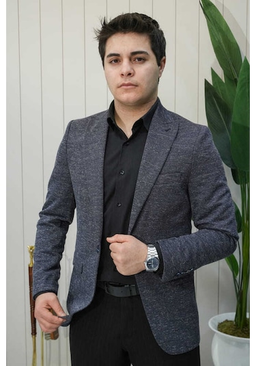 Bys Beystil Sivri Yaka Kırçıllı Lacivert Ceket Eylül- Slim Fit