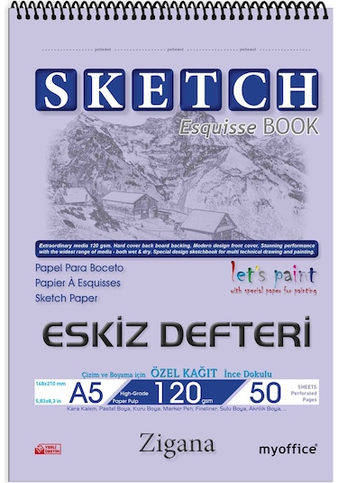 Zigana A5 Spiralli Eskiz Defteri – 50 Yaprak 120 G Çizim Kağıdı Sketchbook