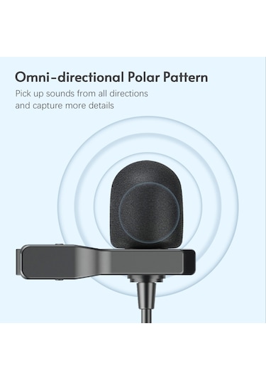 Skycıty Universal Tipi, Tam Yönlü Kondansatörlü 6 Metre Kablo Uzunluğunda 3.5mm Trrs Bağlantılı Kıskaç Mikrofon