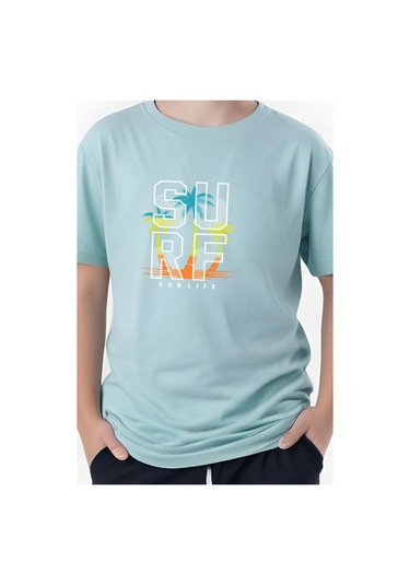Surf Baskılı Erkek Çocuk Kısa Kollu Tişört Mint Yeşili