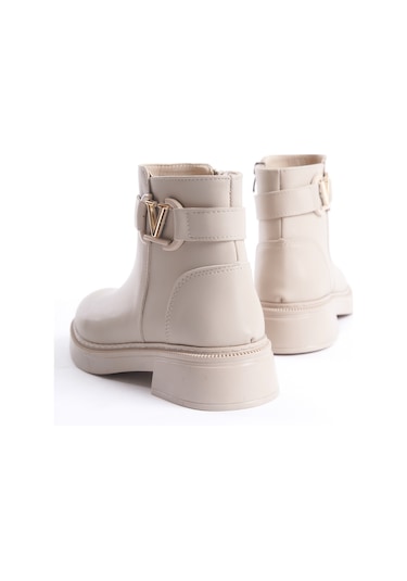 D802 Kadın Yanı Tokalı Ortopedik Soğuk Geçirmez Bot Bej