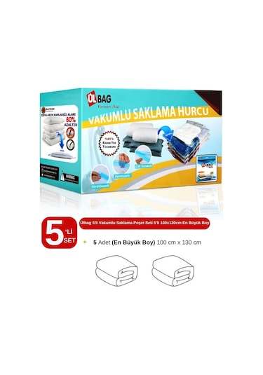 5'li Vakumlu Poşet Seti 100 Cm X 130 Cm En Büyük Boy Yorgan Ve Döşek Vakumlu Hurç Şeffaf
