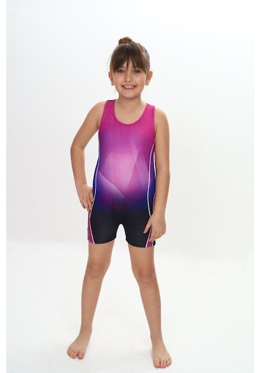 Kız Çocuk Deniz Yüzücü Mayoları Mavi - Yeşil