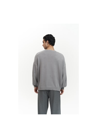 Alec Fitilli Yırtık Detay Füme Erkek Triko Kazak Füme