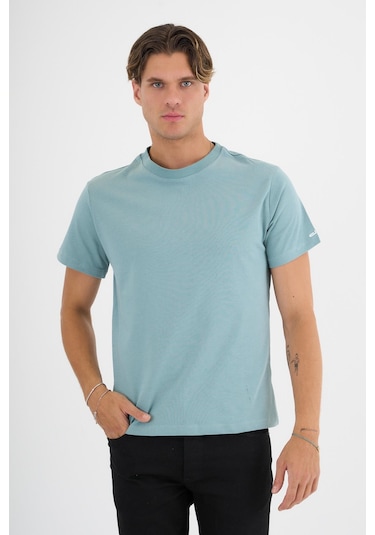 Erkek Yeşil %100 Pamuklu Standart Kalıp T-shirt Siyah