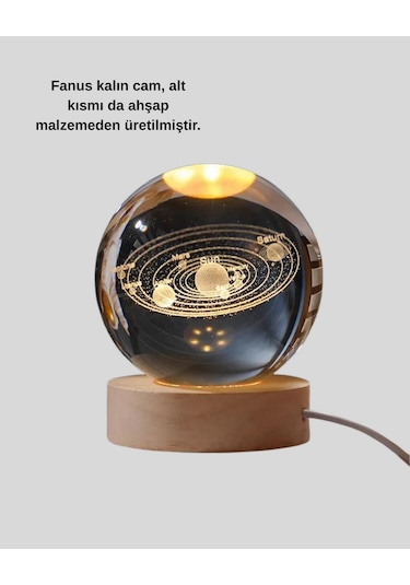 Zengemtx Ahşap Standlı Led Kristal Küre Lazer İşlemeli Dekoratif Obje