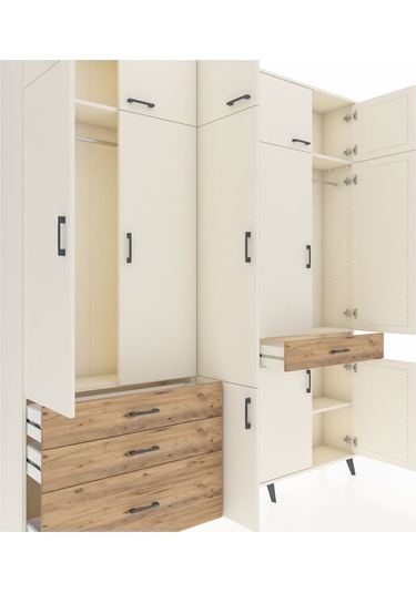 Arges Dolap 8 Raflı 4 Çekmeceli 3 Askılı 220x30x243 Aytaşı-aytaşı/çam Aytası/atlas Çam