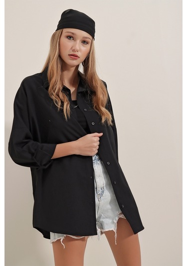 Bigdart 3900 Oversize Uzun Basic Gömlek - Siyah 001