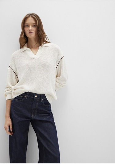 Mavi - Kol Detaylı Bej Triko Polo 1710834-91338 Ekru