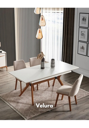 Firu Yemek Odası Takımı Yemek Masası + 4 Adet Sandalye Beyaz