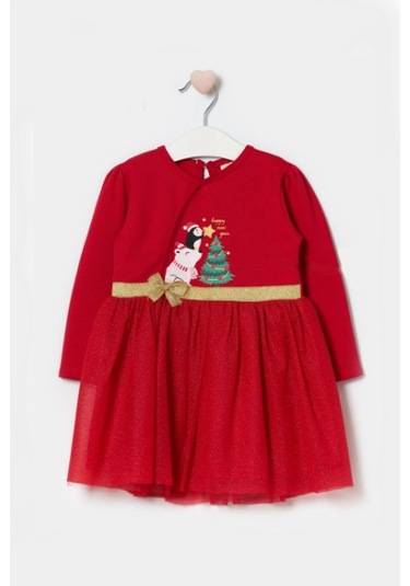 Kız Bebek Beli Fiyonk Detaylı Anvelop Yılbaşı Elbise Nbk-24923 Kırmızı