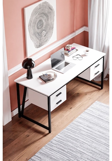 Ms2c Çalışma Masası,ofis Masası - 70x160 Cm - Beyaz - 4 Çekmeceli Ms2c - 4 Çekmeceli - Beyaz
