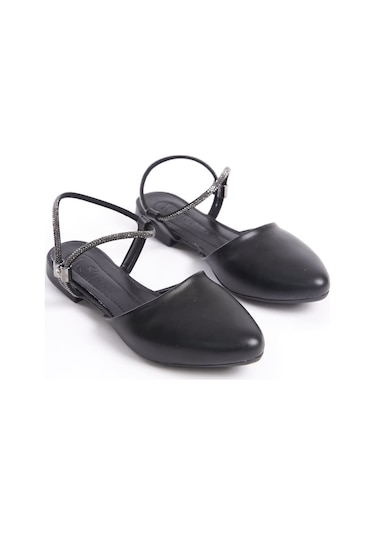 Arıana Lastikli Ortopedik Rahat Taban Bilekten Taş Detaylı Kadın Babet Ayakkabı Cst - Siyah Siyah