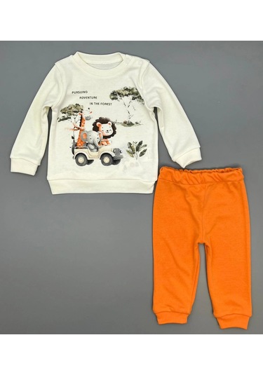 Erkek Bebek Orman Hayvanları Baskılı Alt Üst İkili Gündelik Takım Turuncu