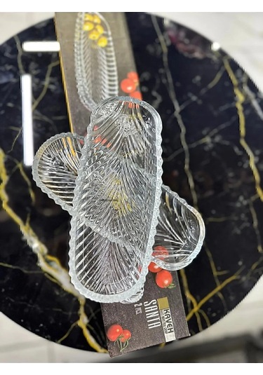 Çeyizci Çarşı 4 Adet Cam Kayık Tabak - Sunumluk 20 8 Cm Çok Renkli