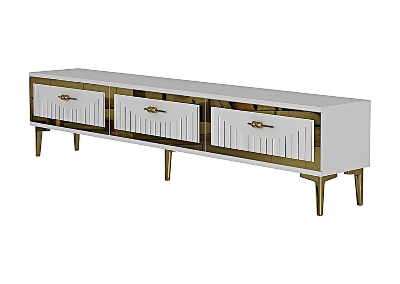Tsa1802bg - Tuna Tv Stand, Tv Sehpası Beyaz-gold 180cm Beyaz