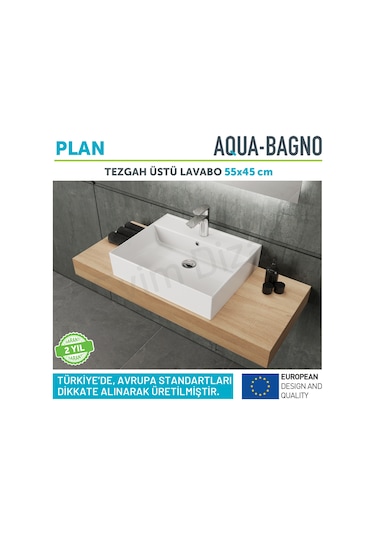 Aqua Bagno Plan Seramik Tezgah Üstü Kare Çanak Lavabo 55 x 45 CM