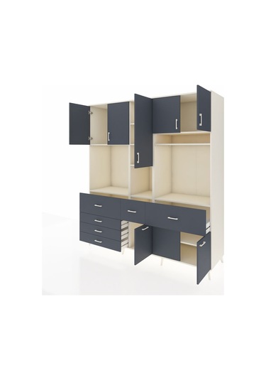 Kronos Dolap 10 Raflı 6 Çekmeceli 8 Kapaklı 220x59x243 Aytaşı-antrasit/antrasit Antrasıt/antrasıt