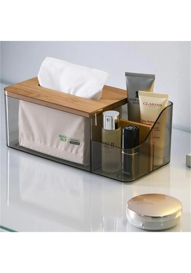 Şeffaf-çok Fonksiyonlu Uzaktan Kumanda Doku Saklama Kutusu Ev Oturma Odası Yemek Odası Masaüstü Dekorasyon Ahşap Kapak Doku Kutusu