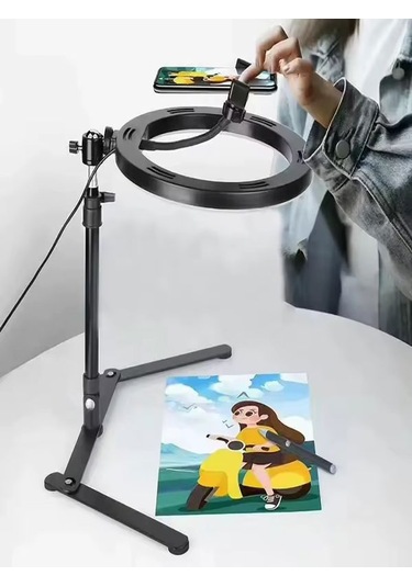 Telefon Tutacaklı Katlanabilir Led Halka Işık Ürün Çekim Işığı & Masaüstü Standlı Vlog Işığı