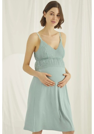 Monamise 18470 Hamile Lohusa Sabahlıklı Gecelik Takım-açıkyeşil