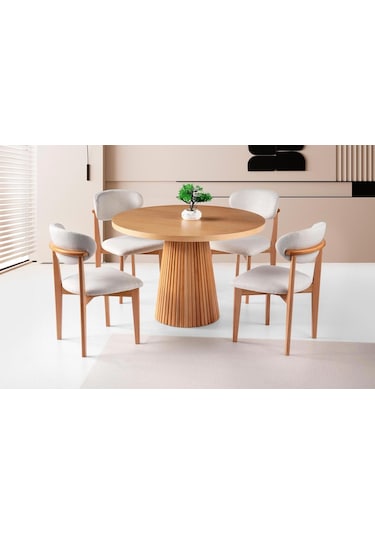 Milas Natural Ahşap Bohem Yemek Masası 130x130 Naturel