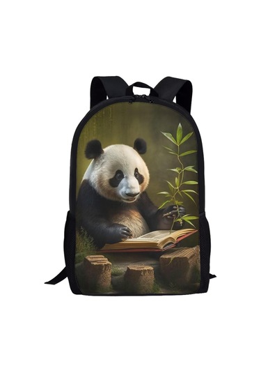 Okul Çocukları İçin Hayvan Desenli Sırt Çantaları Erkek Kız Çocukları İçin Sırt Çantası Cepli Panda Bambu Siyah