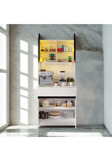Lumia Mini Kahve Köşesi Komple Mdf Led Aydınlatmalı Mutfak Dolabı Beyaz