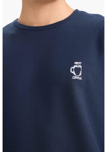 Defacto Pijama Takımı Regular Fit Uzun Kollu Waffle Üst Uzun Alt G2650ax25wnnv135 Lacivert-nv135