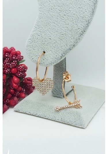 Rose Altın Kaplama Vip Seri Oklu Kalp Küpe 2,5 cm