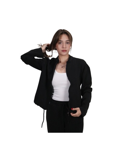 Kadın Modal Kumaş Bel Bağcıklı Siyah Ceket Hırka Siyah